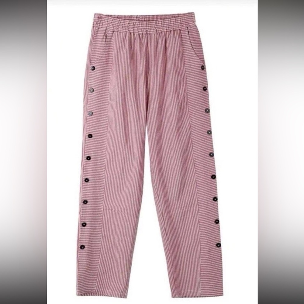 Striped Red Button-Detail Pants